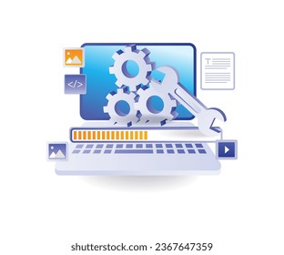 The computer processes data updates flat illustration concept