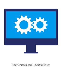 Computer processing data and system optimization, icon with computer and gears