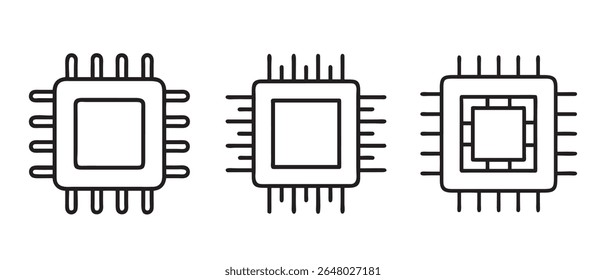 Processador de computador chip cpu ícone vetor ilustração tecnologia hardware componente placa de circuito integrado.