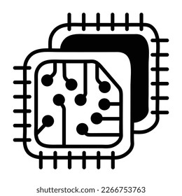 Computer processor chip icon in doodle style 