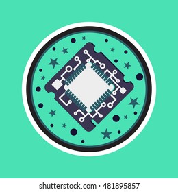 Computer Processor Chip. Symbol of programmer hard work, system administrator activities, scientific innovation, technical advancements and robotics. High tech microprocessor. Vector