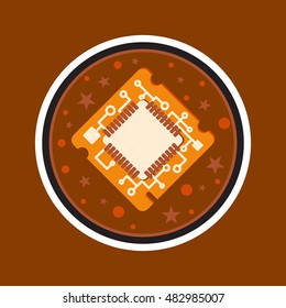 Computer Processor Chip. Symbol of programmer hard work, system administrator activities, scientific innovation, technical advancements and robotics. High tech microprocessor. Vector
