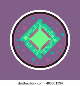 Computer Processor Chip. Symbol of programmer hard work, system administrator activities, scientific innovation, technical advancements and robotics. High tech microprocessor. Vector