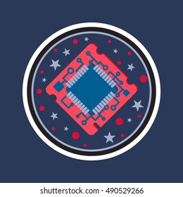 Computer Processor Chip. Symbol of programmer hard work, system administrator activities, scientific innovation, technical advancements and robotics. High tech microprocessor. Vector