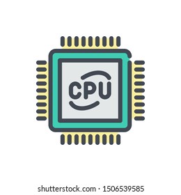 Computer processor color line icon. CPU vector outline colorful sign.