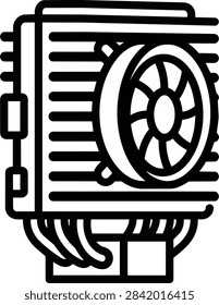 Computer processor cooler with fan and heatsink line icon