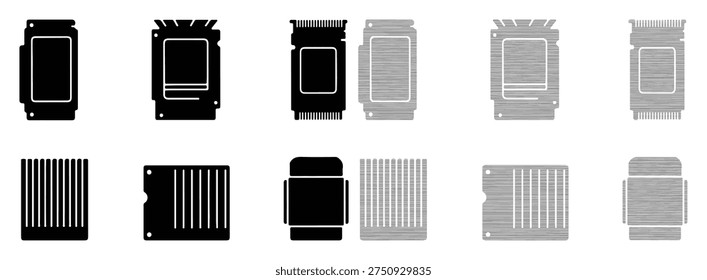 Computer processor CPU chip icons heatsink cooling fan accessory set