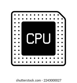 Computer processor icon as a data processing center or often known as cpu in black solid style