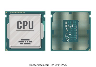 Procesador de ordenador aislado en blanco. Hardware de PC. Componentes para ordenador personal. Icono de CPU. Ilustración vectorial en estilo plano