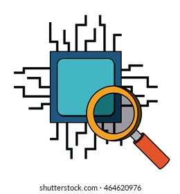 computer processor with magnifying glass isolated icon design, vector illustration  graphic 