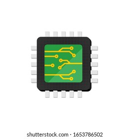 Computer processor microchip flat illustration. Vector isolate symbol