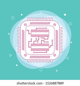 Computer processor with microcircuits (CPU). Concept of line icon