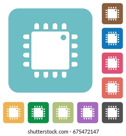 Computer processor white flat icons on color rounded square backgrounds