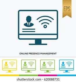 Computer and  Profile Icon Vector Symbol Silhouette Design