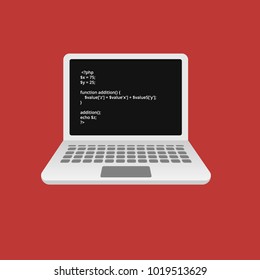 computer with programmer code,flat design, vector illustration