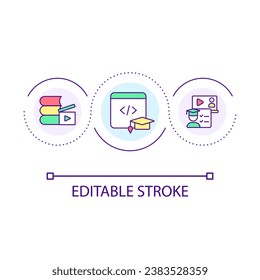 Computer programmer education loop concept icon. Remote learning. Software engineer courses abstract idea thin line illustration. Isolated outline drawing. Editable stroke. Arial font used