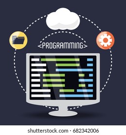 computer with programmig coding on screen
