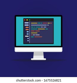 Computer Programming, Application Programming Interface API. Laptop Or Coding Php. Vector Concept Illustration