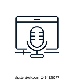 Computer, programming code. Vector linear icon isolated on white background.