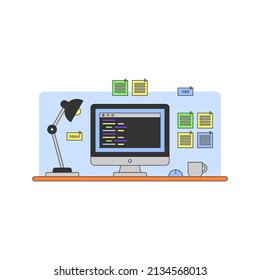 Computer Programming Flat Illustration. Web Development Vector. Computer Desktop Illustration.