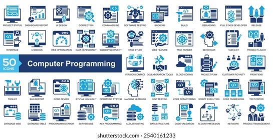 Estilo de cor do Glifo da Coleção de Ícones de Programação do Computador