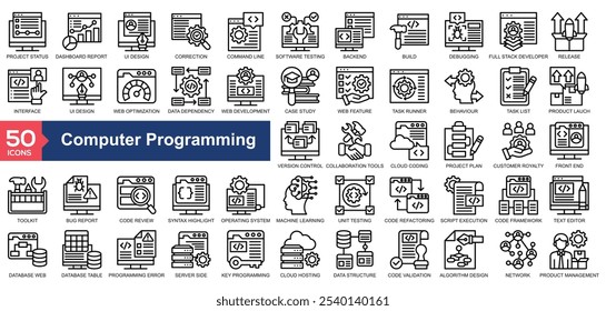  Estilo de linha da coleção de ícones da Programação do Computador