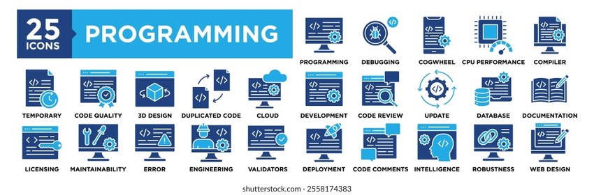 Computer Programming icon collection set. Containing design technology, software, programming, data, internet	