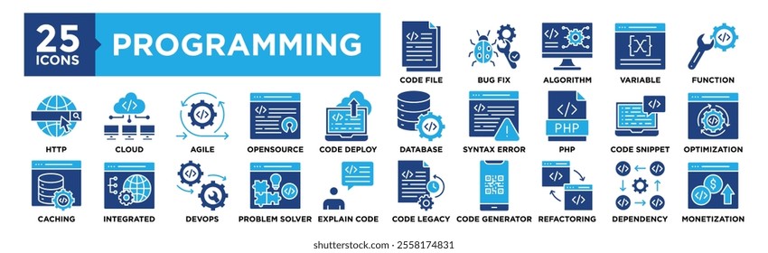 Computer Programming icon collection set. Containing design technology, software, programming, data, internet	