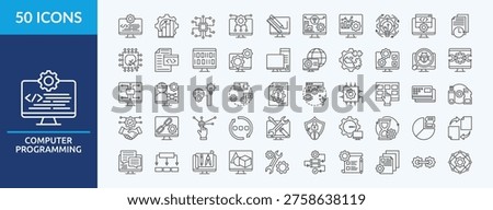 Computer Programming - Icon Collection. Thin outline Set contains such Icons as computer, design, maintenance and more. Simple web icons set