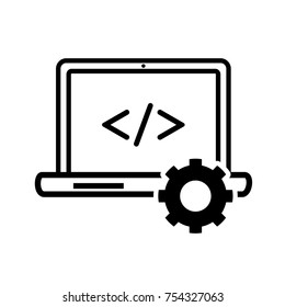 Computer programming icon, iconic symbol on white background, for Technology sign concept. Vector Iconic Design.