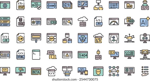 Ícones de programação de computador Coleção de ícones vetoriais de alta qualidade com traço editável. Ideal para projetos profissionais e criativos.