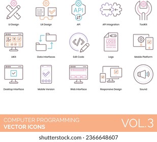 Computer Programming Icons including, Cloud Coding, QA Testing, Beta Testing, Open-Beta, Command Line, Terminal, Debug, Bug, Errata, Bug Tracking, Text Editor, IDE - integrated development 