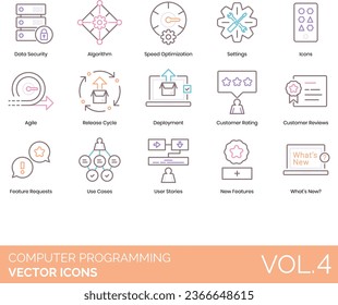 Computer Programming Icons including, Cloud Coding, QA Testing, Beta Testing, Open-Beta, Command Line, Terminal, Debug, Bug, Errata, Bug Tracking, Text Editor, IDE - integrated development 