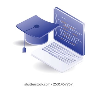 Computer programming language graduate isometric illustration