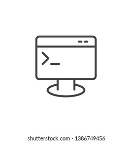 Computer programming process. Linear design symbol with thin line and monochrome outline minimal style. Editable stroke.