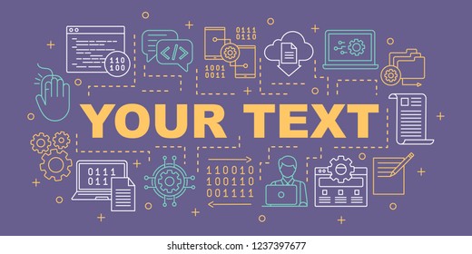 Computer programming word concepts banner. Coding and computer science. Software and app development. Presentation. Isolated lettering typography idea with linear icons. Vector outline illustration