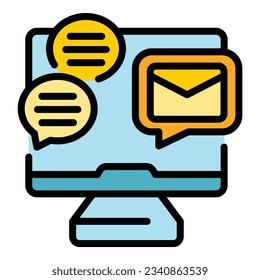 Symbol für Computerwerbung, Umriss-Vektorgrafik. Öffentliche Unternehmen. Online-Marketing-Farbflaeche