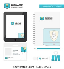 Computer protected  Business Logo, Tab App, Diary PVC Employee Card and USB Brand Stationary Package Design Vector Template
