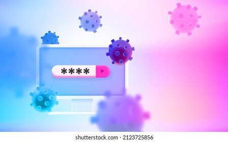 Computer protected by password. 3d vector concept svg
