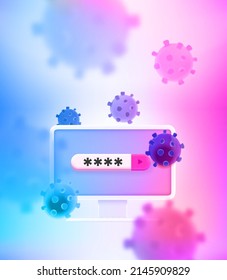 Computer protected by password. 3d vector concept