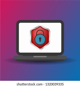 Computer protection icon - laptop protected with shield symbol