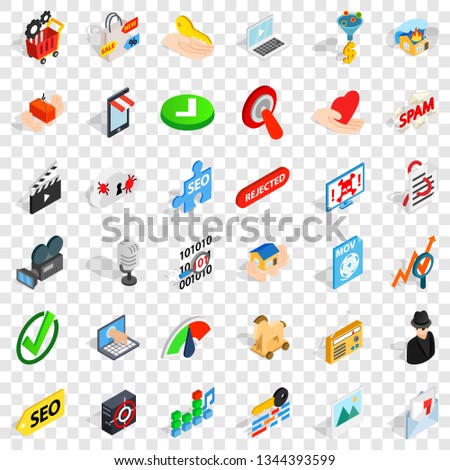 Computer protection icons set. Isometric style of 36 computer protection vector icons for web for any design