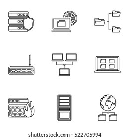 Computer protection icons set. Outline illustration of 9 computer protection vector icons for web