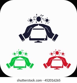 Computer protection Illustration set. Blue, green, red icon.