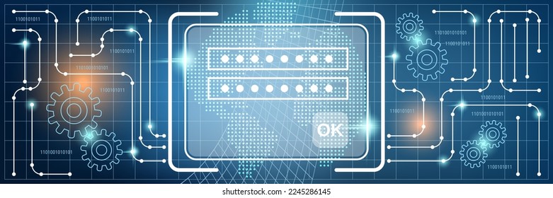 Computerschutz, Informationssicherheit, Kontensteuerung, Vektorgrafik. Web-Banner im Technologiestil, Header-Design-Vorlage