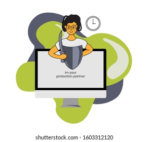 Computer protection partner - Protect you computer from malware and hackers - Print ready illustration