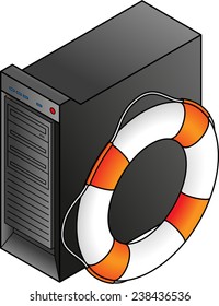 Computer protection and safety concept: lifesaver on a PC.