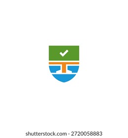 Logotipo de la compañía de protección informática y escudo de seguridad.
