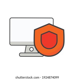 equipo con icono protector de protección. ilustración de protección de equipo. Icono de vector plano. puede usar para, icon design element,ui, web, aplicación móvil.