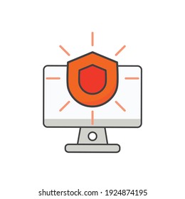 computer with protection shield icon. computer protection illustration. Flat vector icon. can use for, icon design element,ui, web, mobile app.
